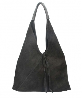 Čierna kožená kabelka na rameno v úprave semiš 184