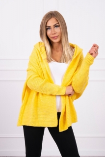 Dámsky sveter s kapucňou a rukávmi typ netopiera MI2019-16 žltý