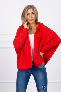 Dámsky sveter s kapucňou a rukávmi typ netopiera MI2019-16 červený